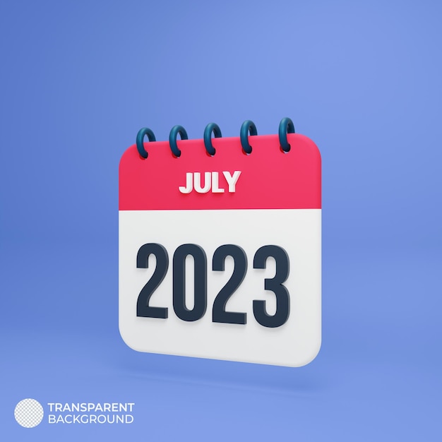 2023 July Calendar Rendered 3D Illustration