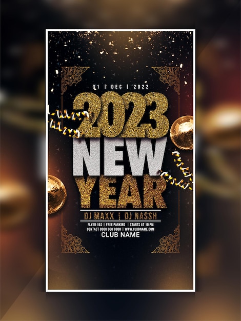 PSD 2023 new year celebration party instagram web banner