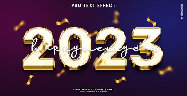 2023 new year golden 3d text effect with beautiful background and confetti