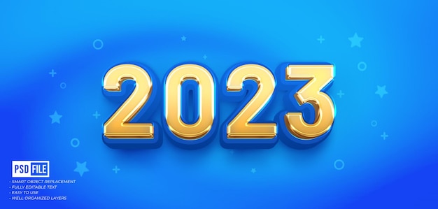 2023 new year with blue gold glossy effect editable 3D style number