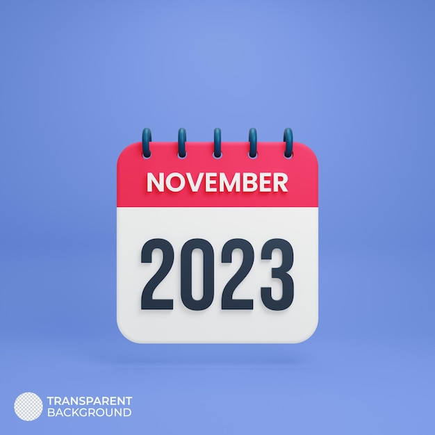 2023 November Calendar Rendered 3D Illustration