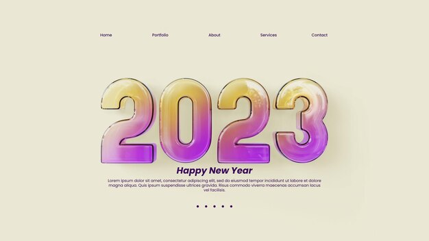 PSD 2023 web page template with 3d typography