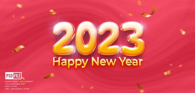 2023 with red background text glossy editable 3D style text effect