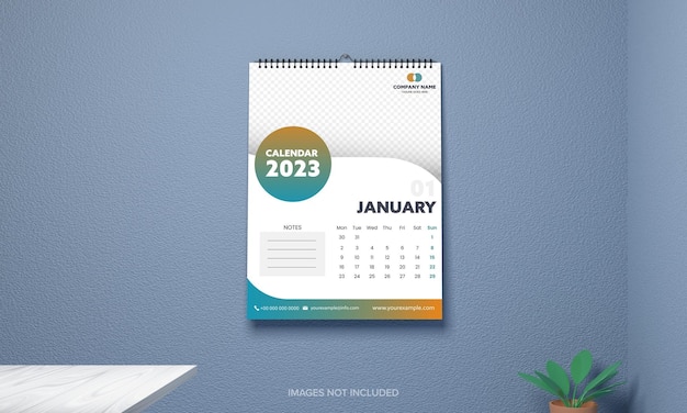 2023 Yearly Notepad Calendar With Space For Image Or Text On Blue Background