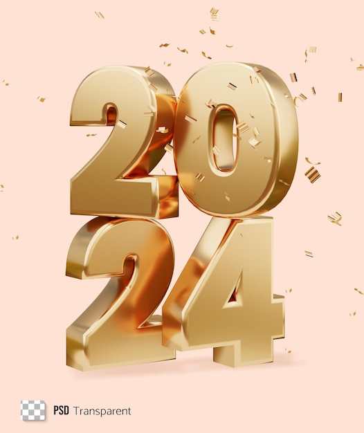 2024 gold numbers 3D rendering Happy new year banner design