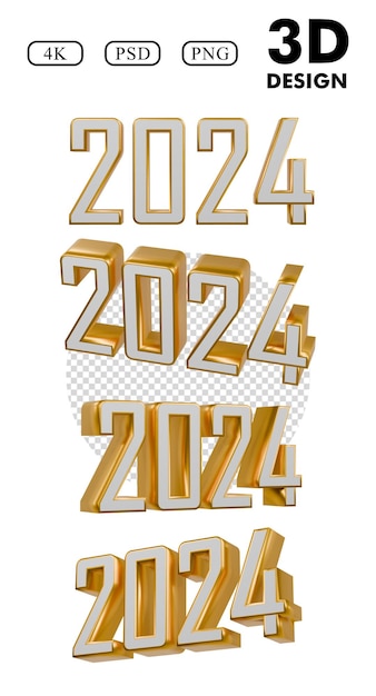 2024 Gold and White New Year Text Set