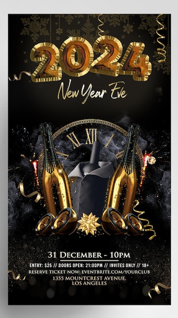 PSD 2024 new years eve elegant nye party instagram story flyer