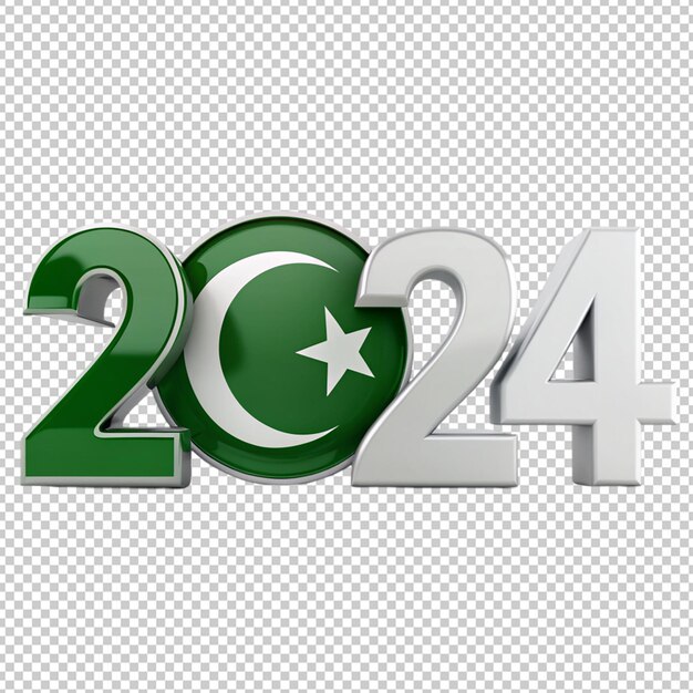 PSD 2024 year with pakistan flag on transparent background