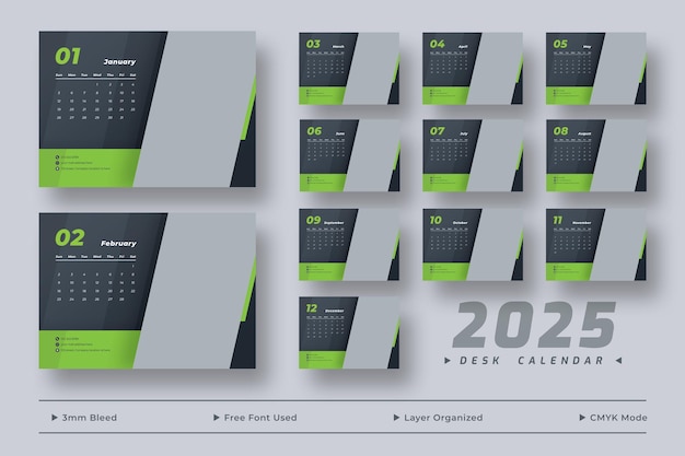 PSD 2025 desk calendar template corporate business desk calendar schedule 2025 monthly planner template