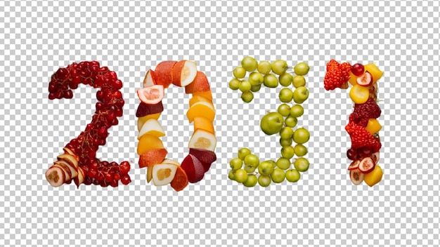 PSD 2031 year number made of fruits and berries