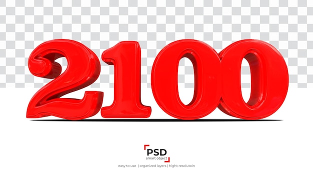 2100 red new year 3d rendering isolated on transparent background