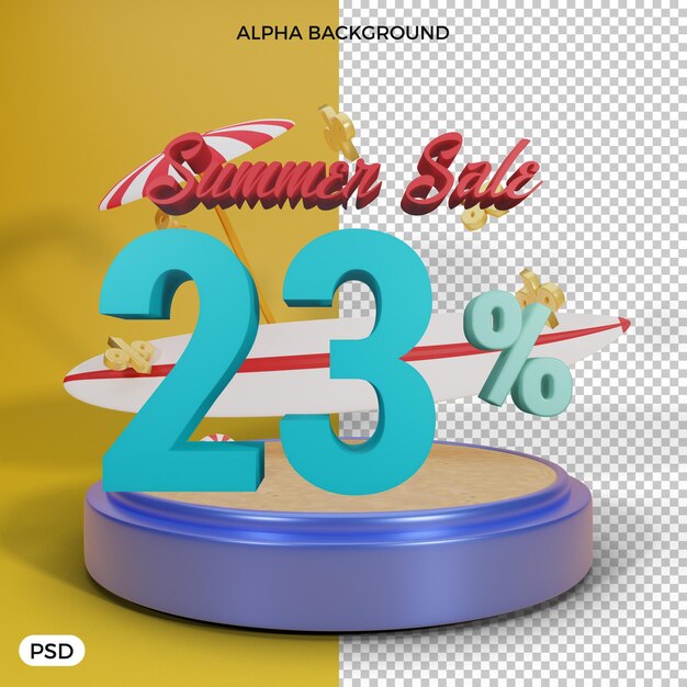 23 percent summer discount offer 3d render