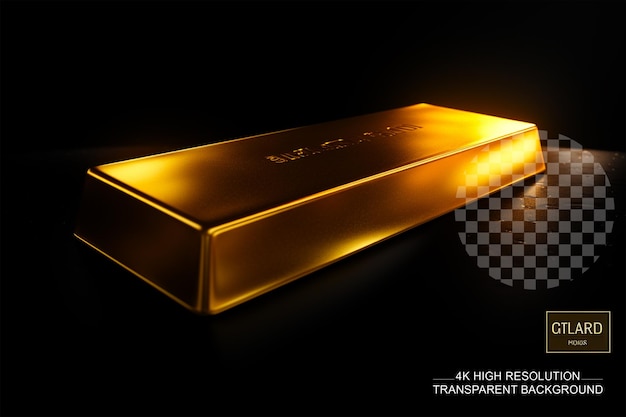 24 Carat Gold Bar with Glowing Effect on Black Background in 4K HD Realism on Transparent Background