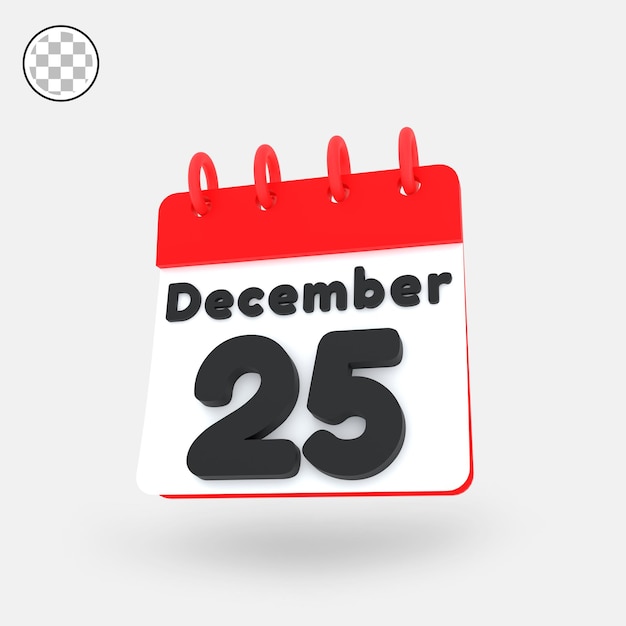 25 december calendar 3d render front view