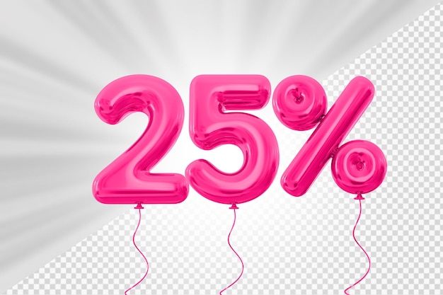 25 percent pink balloon with red offer in 3d