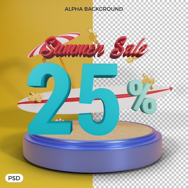 25 percent summer discount offer 3d render