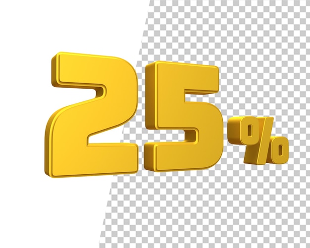 25 percentage gold discount text 3d render