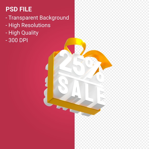 25 sale with bow and ribbon 3d design on isolated background