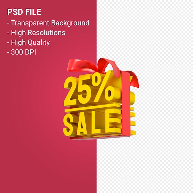 25 sale with bow and ribbon 3d design isolated