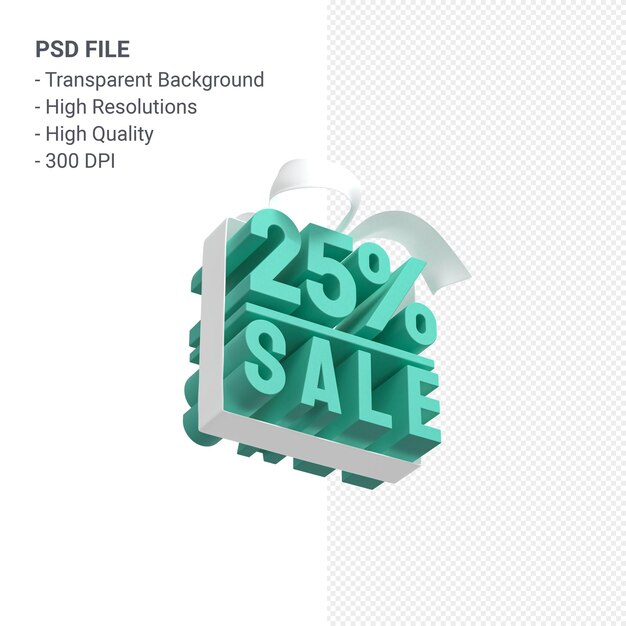 25% sale with bow and ribbon 3d design isolated