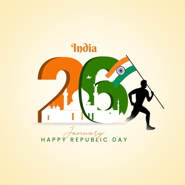 26th January Happy Republic Day Wishes with Indian Flag Social Media Post