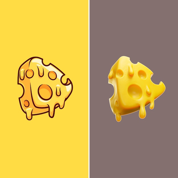 PSD 2d and 3d cheese melted cartoon vector icon illustration 3d food object icon isolated flat vector