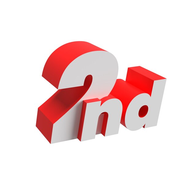 2nd digit 3d number in a light side perspective White and red Transparent background