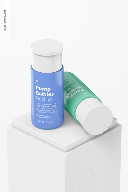 3.7 Oz Pump Bottles Mockup, Standing and Dropped