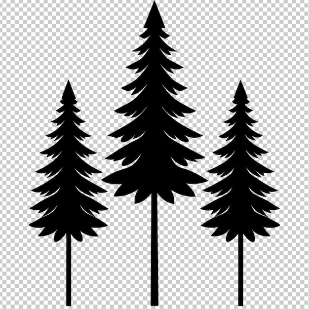 PSD 3 black pine trees together transparent background