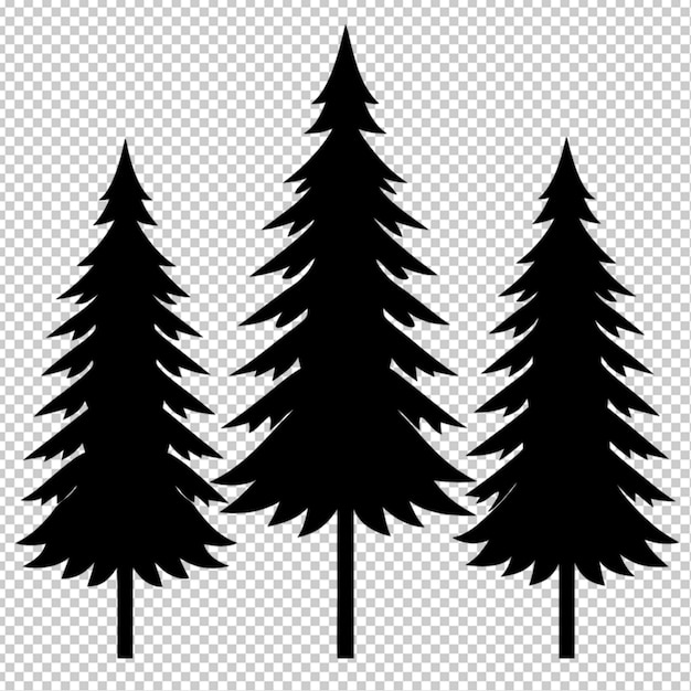 PSD 3 black pine trees together transparent background