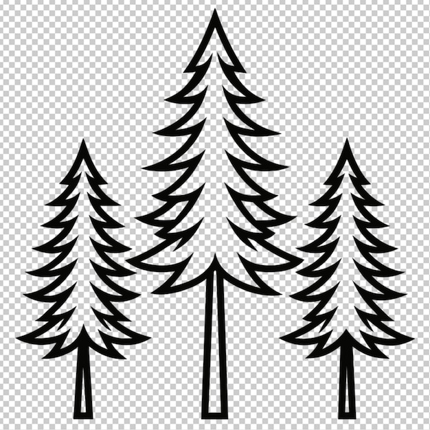 PSD 3 black pine trees together transparent background