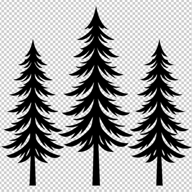 PSD 3 black pine trees together transparent background