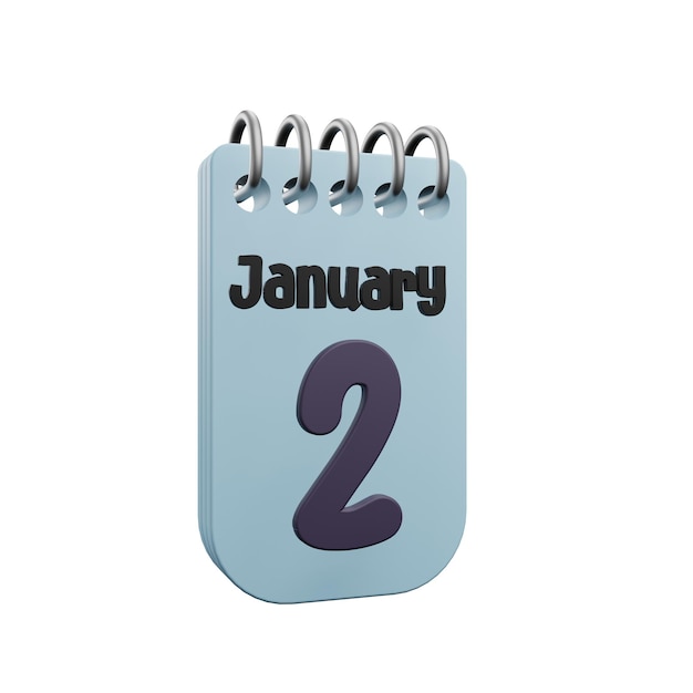 3 D illustration of 2 january icon