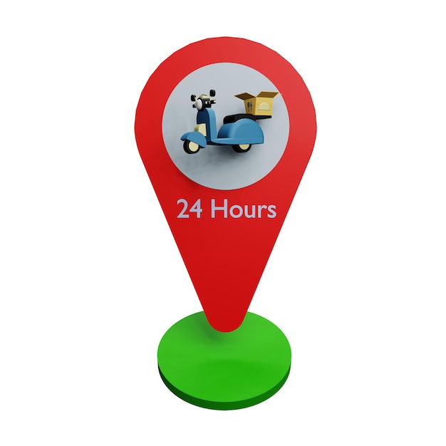 3 D illustration of 24 hours delivery order restaurant location