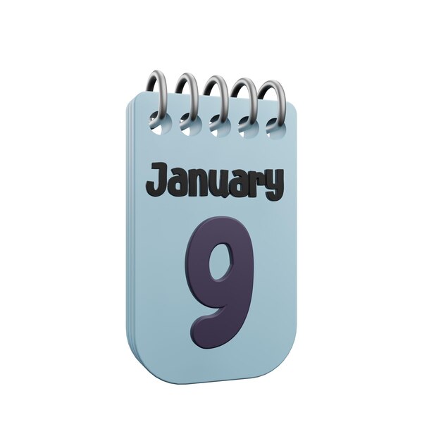 PSD 3 d illustration of 9 january icon