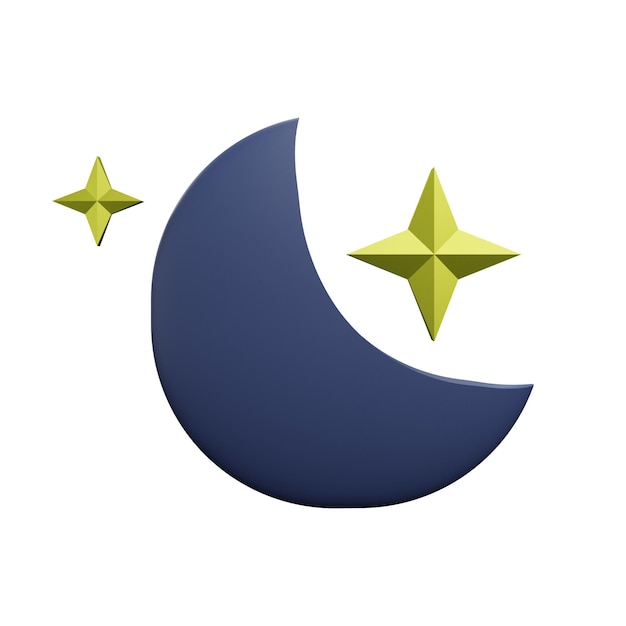 3 D illustration of Crescent moon and star weather icon