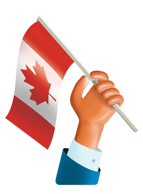 3 D illustration of hand holding a Canadian flag hand holding a Canadian flag icon