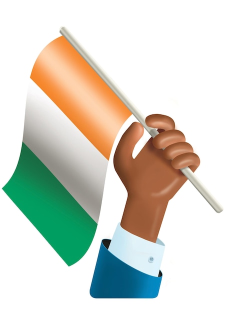 3 d illustration of a hand waving Cte d'Ivoire flag Cte d'Ivoire Independence day concept 7th Au