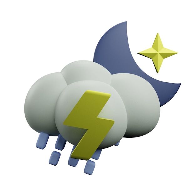 3 D illustration of night thunderstorm weather icon