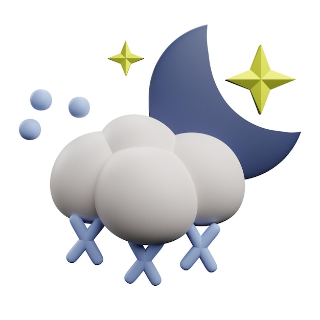 3 D illustration of snowfall in night weather icon