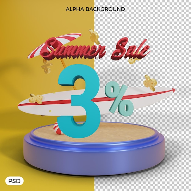 3 percent summer discount offer 3d render