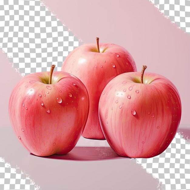 PSD 3 pink lady apples photographed against a transparent background