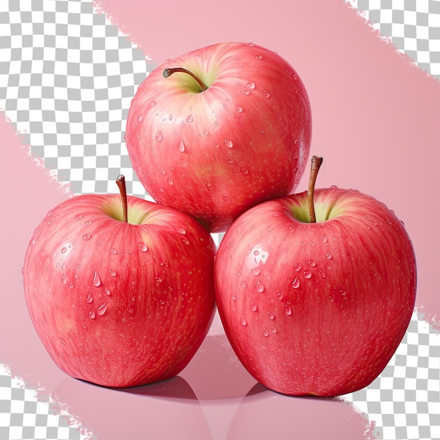 3 Pink Lady apples photographed against a transparent background