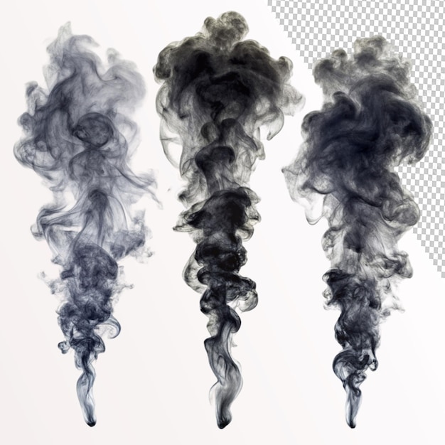 PSD 3 set of black smoke on transparent background