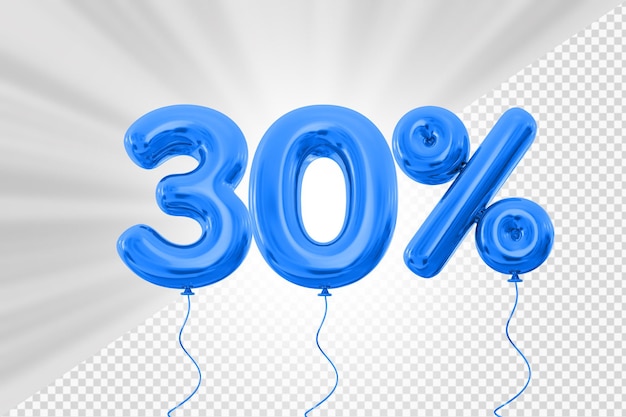 30 percent blue balloon with red offer in 3d