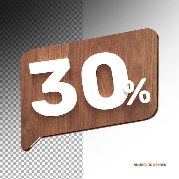 30 percent off discount 3d sale symbol made of realistic Wood 3d rendering