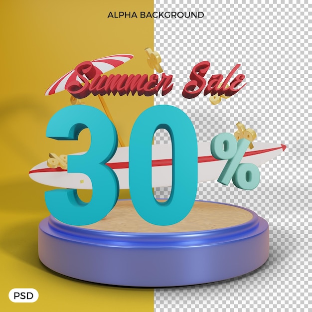 30 percent summer discount offer 3d render