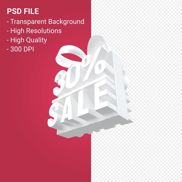 30 percentage sale with bow and ribbon 3d design isolated 