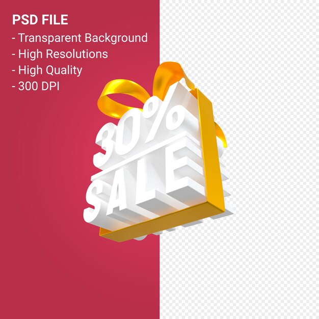 30% sale with bow and ribbon 3d design on isolated background