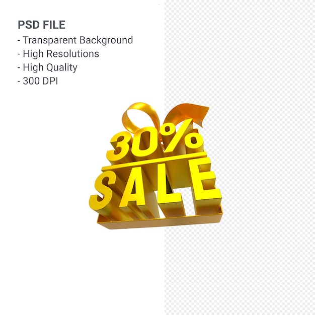 30% sale with bow and ribbon 3d design